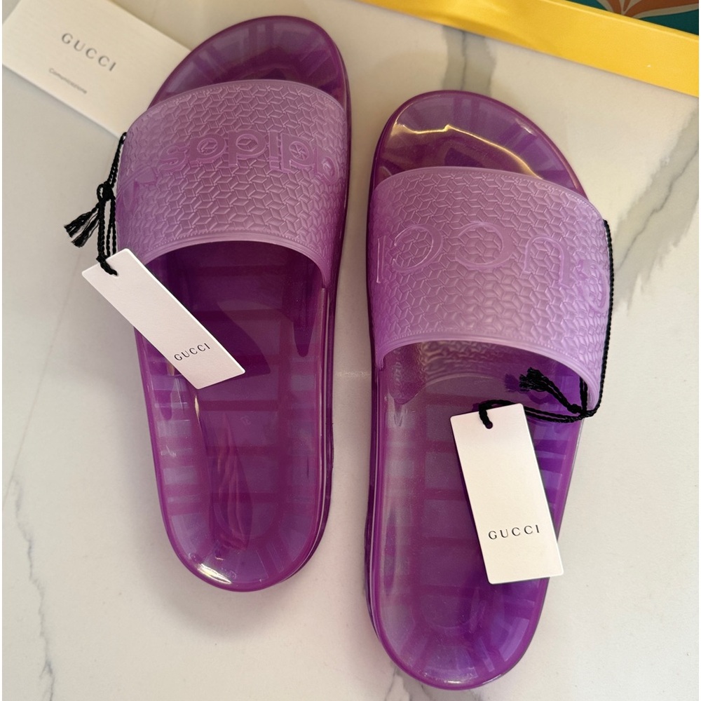 NWB Gucci Adidas x GG adilette purple transparent slides size 37